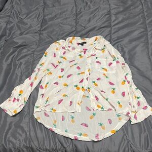 Velvet Heart White Top with Colorful Fruit Design